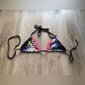 beach bunny swimwear floral print pink lace triangle bikini swim top size small